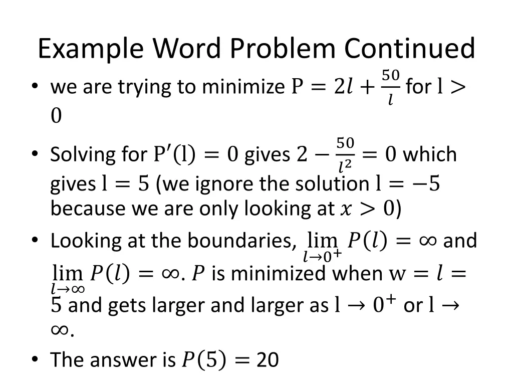 example word problem continued we are trying