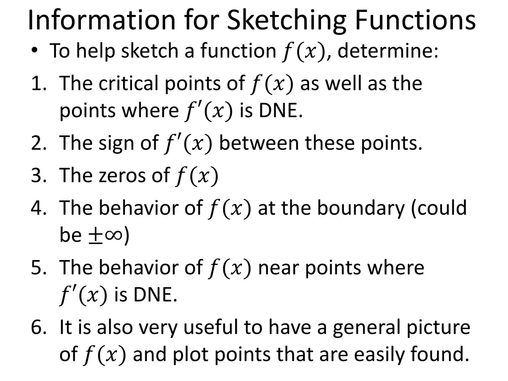 information for sketching functions to help