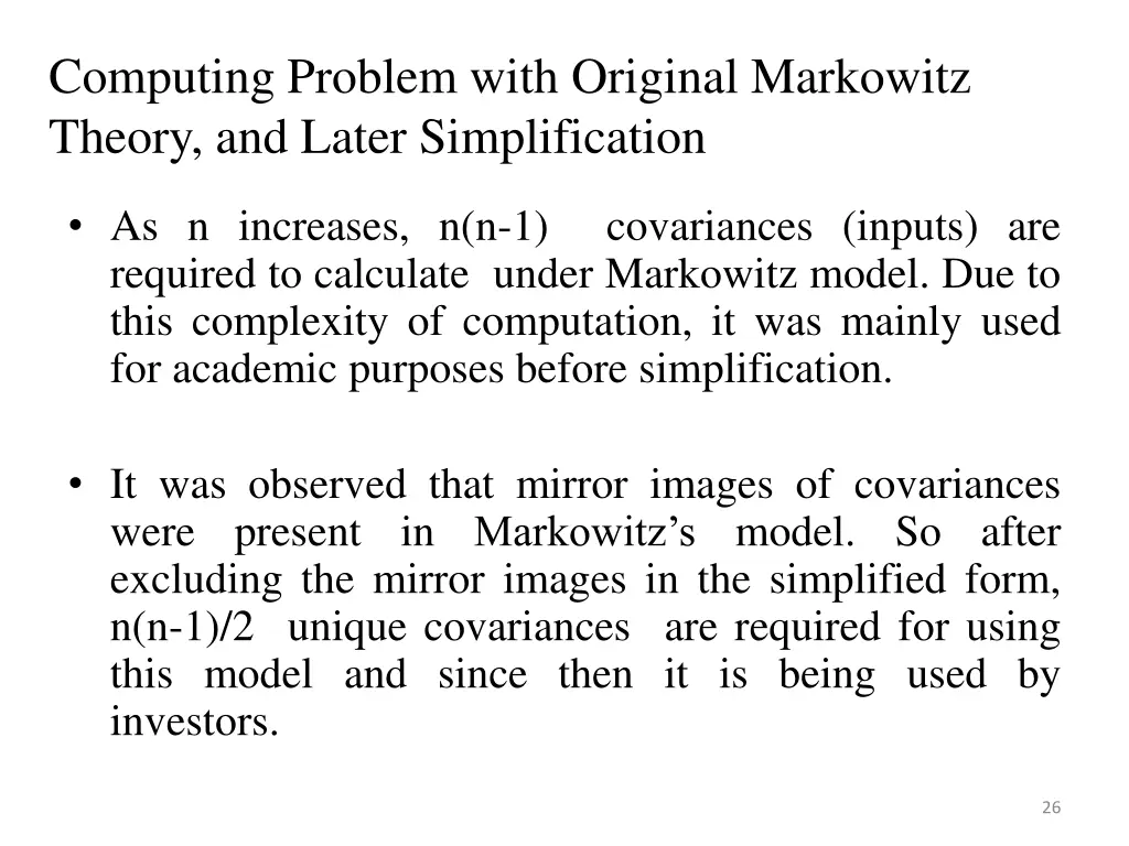 computing problem with original markowitz theory