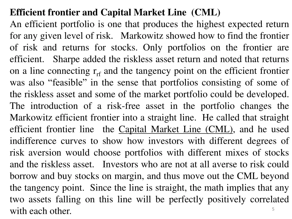 efficient frontier and capital market line