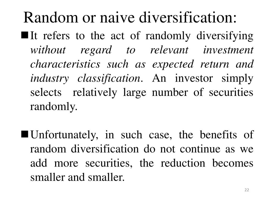 random or naive diversification it refers