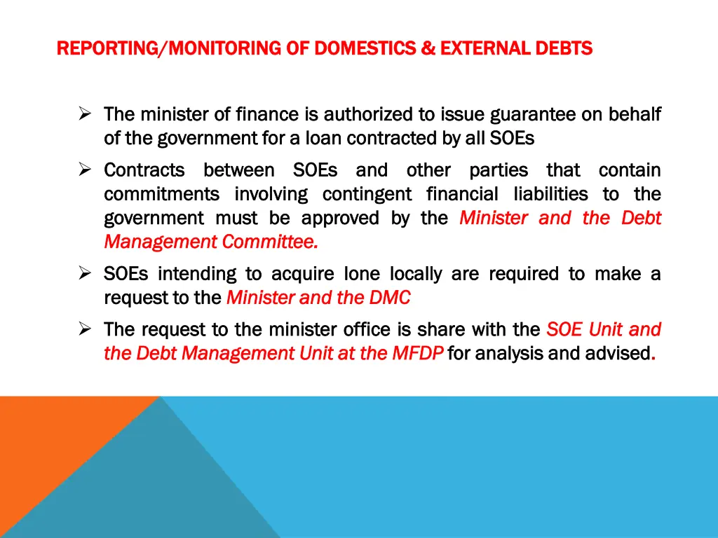 reporting monitoring of domestics external debts