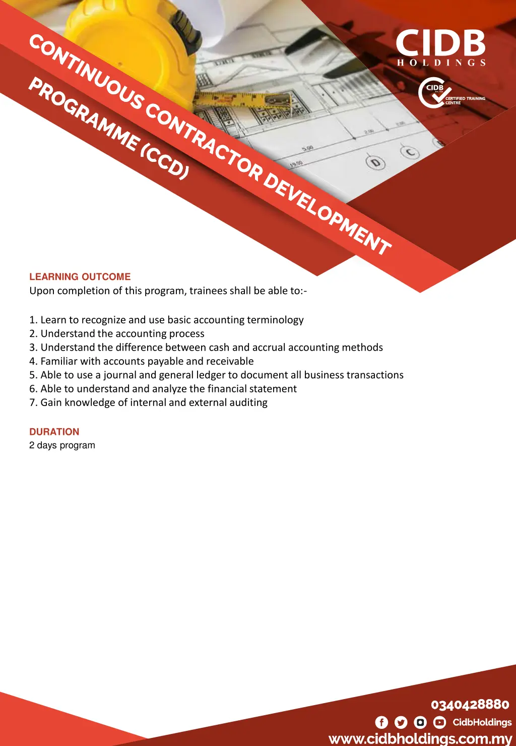 learning outcome upon completion of this program