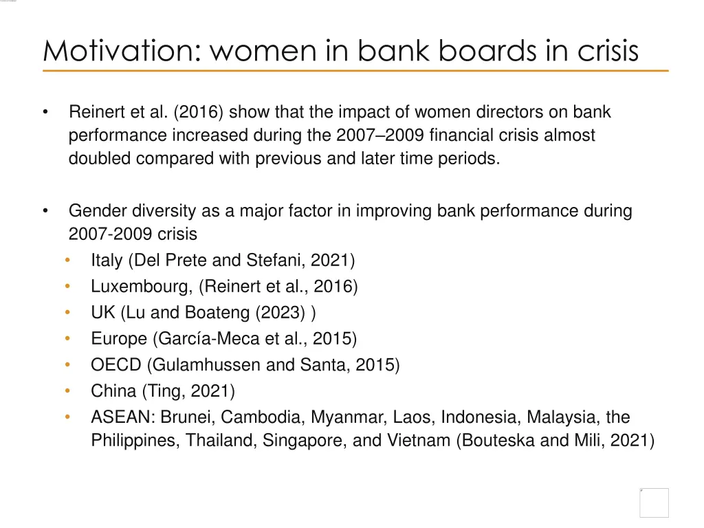 motivation women in bank boards in crisis