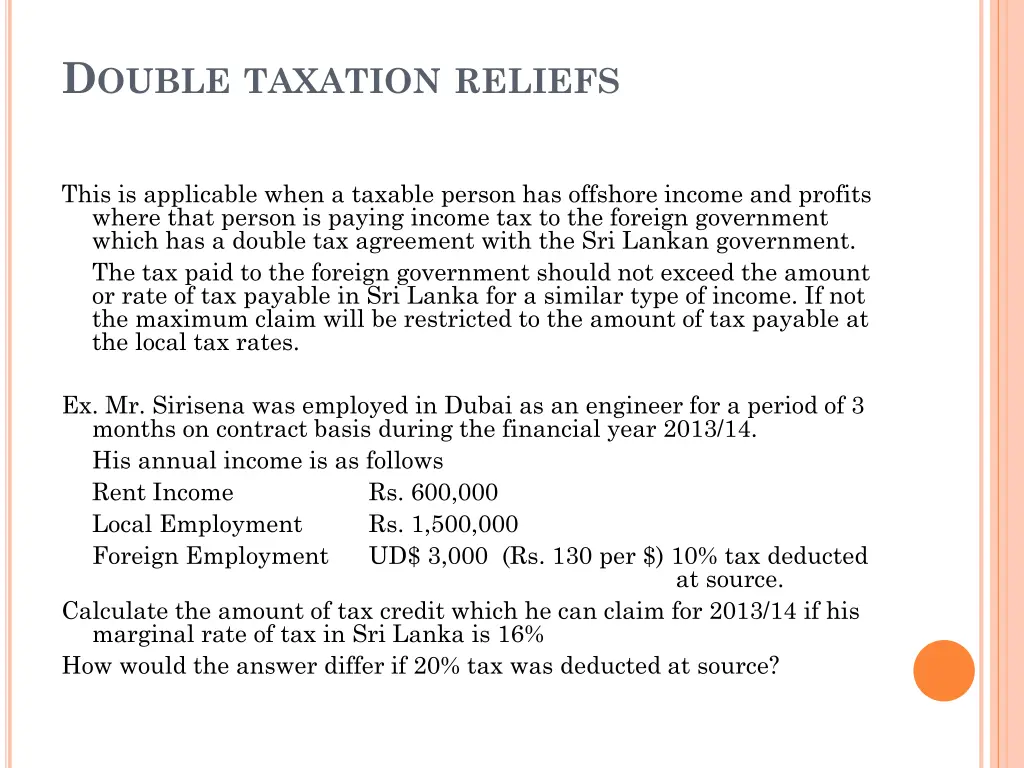 d ouble taxation reliefs