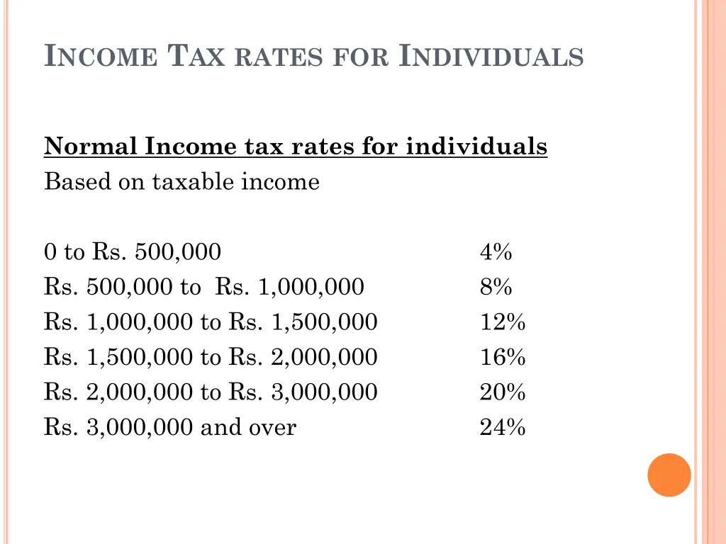 i ncome t ax rates for i ndividuals