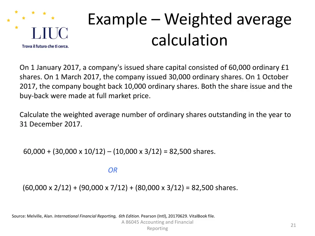 example weighted average calculation
