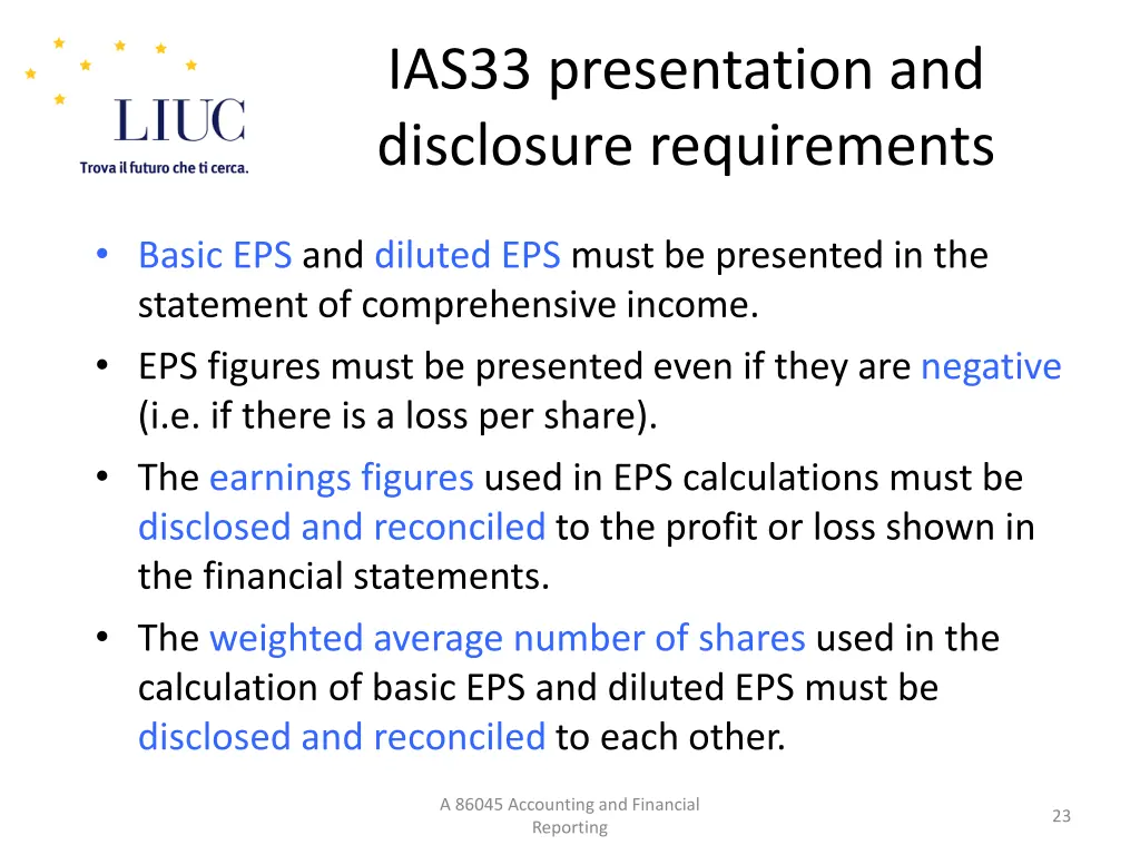 ias33 presentation and disclosure requirements