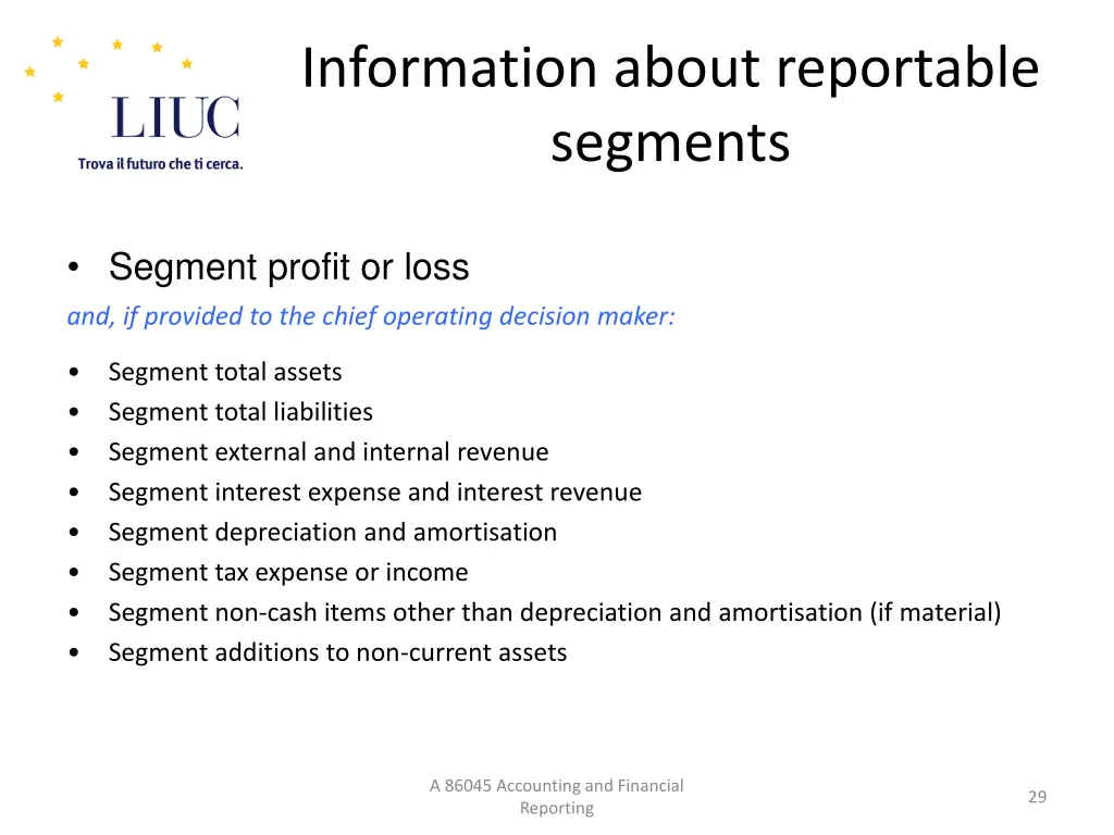 information about reportable segments