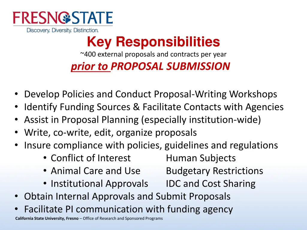 key responsibilities 400 external proposals