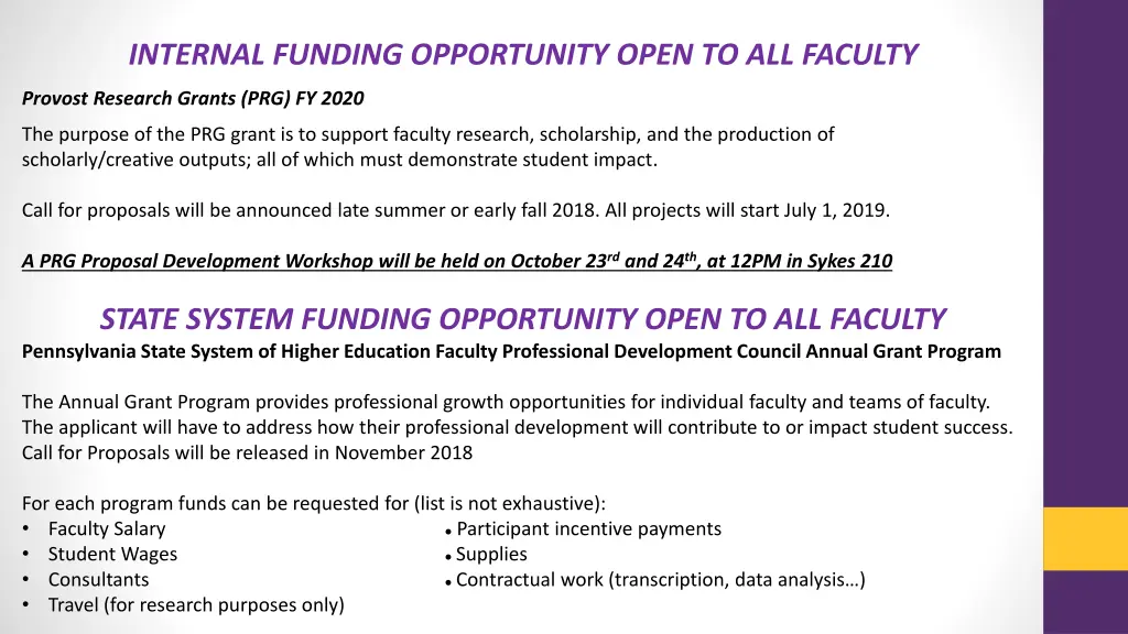 internal funding opportunity open to all faculty