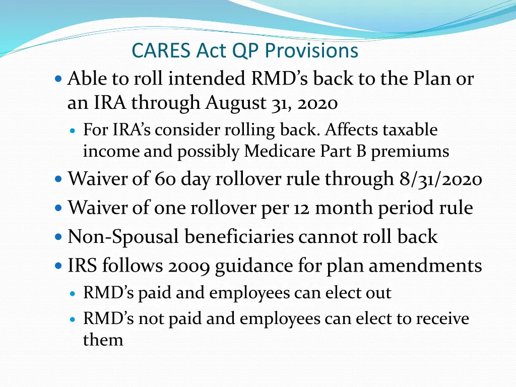 cares act qp provisions able to roll intended