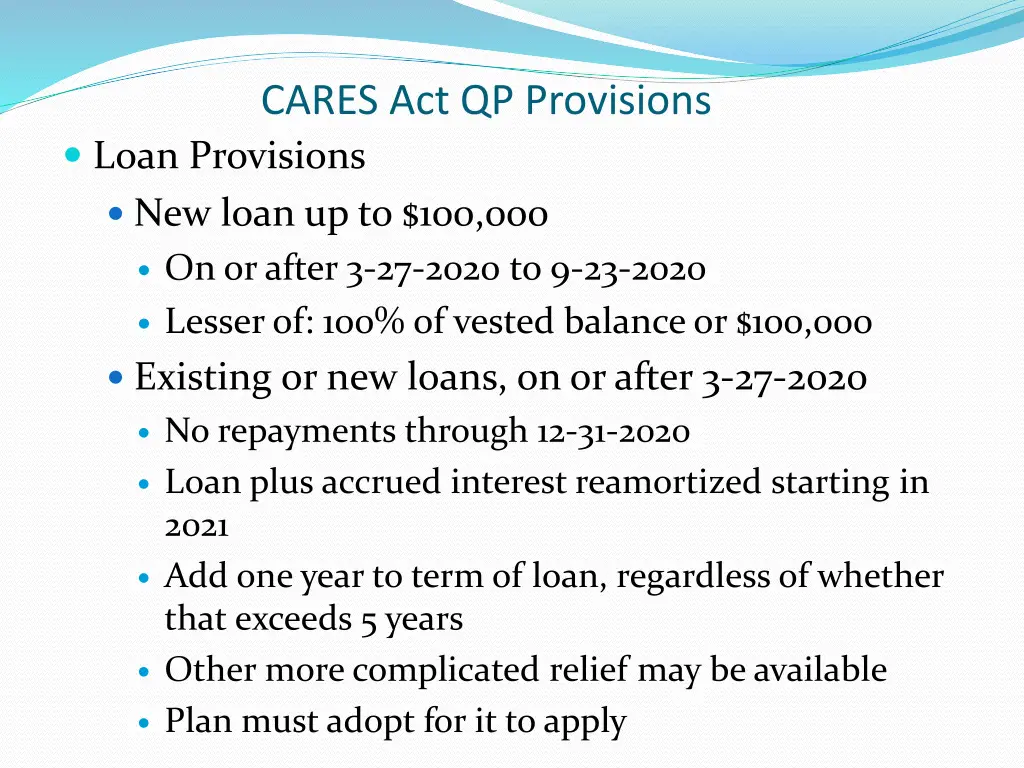 cares act qp provisions loan provisions