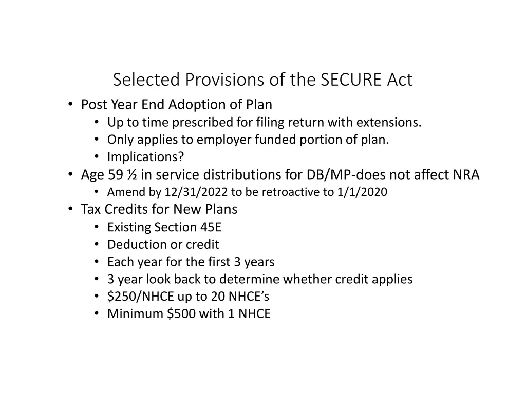 selected provisions of the secure act post year