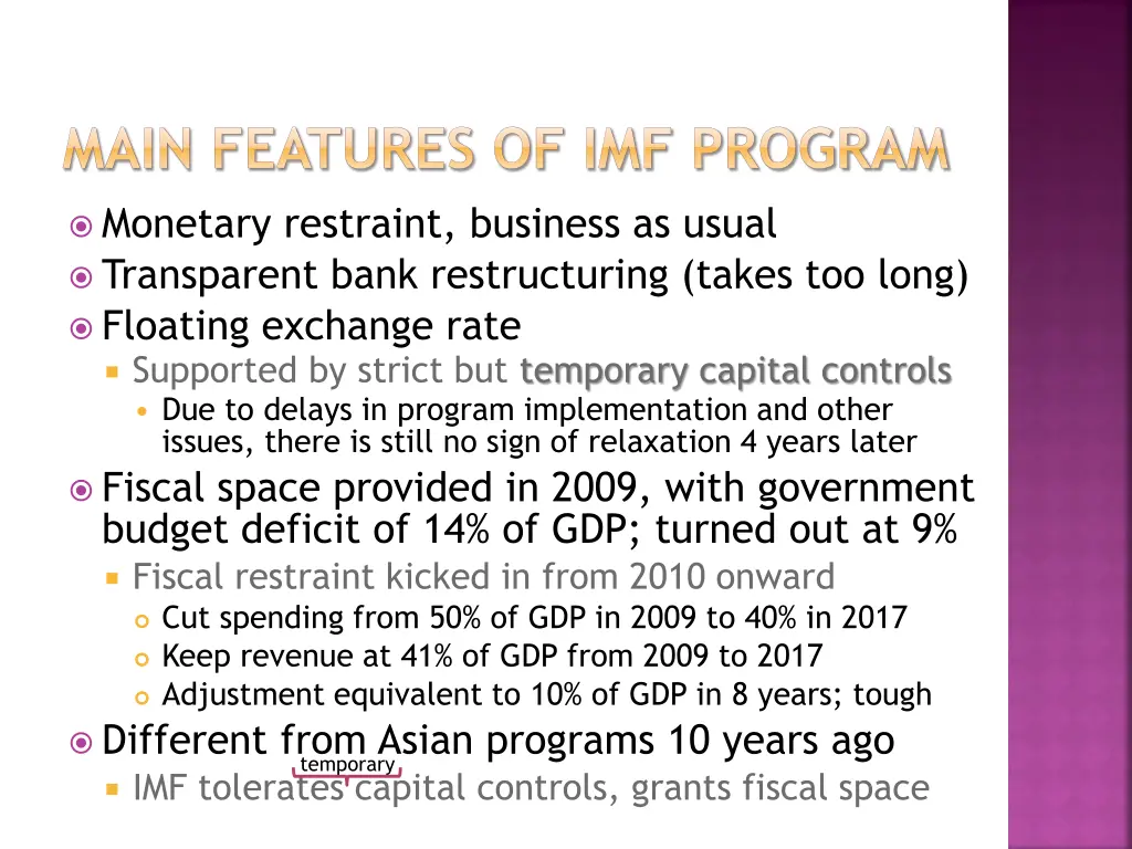 main features of imf program