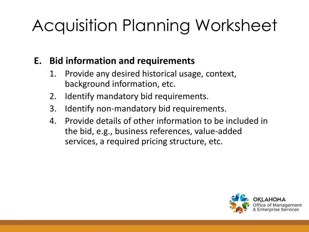 acquisition planning worksheet 5