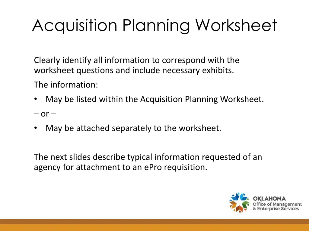 acquisition planning worksheet