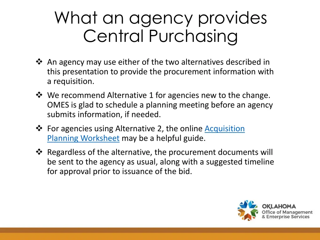 what an agency provides central purchasing