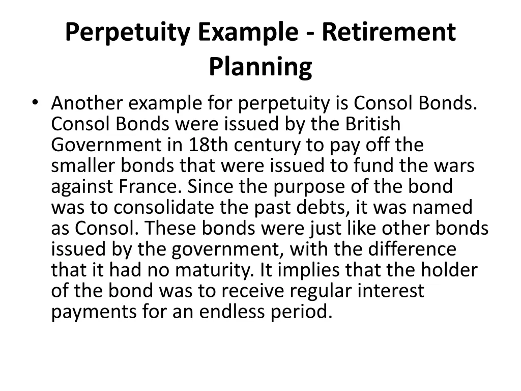 perpetuity example retirement planning another