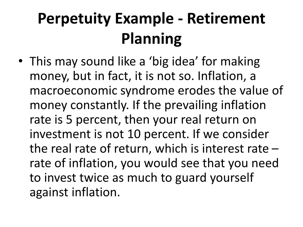 perpetuity example retirement planning this