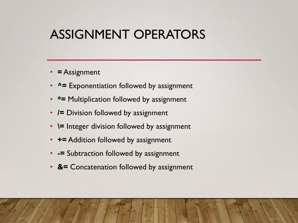assignment operators