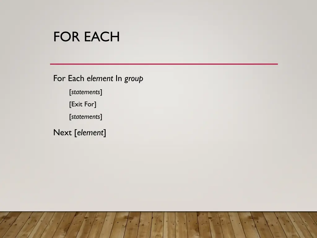 for each