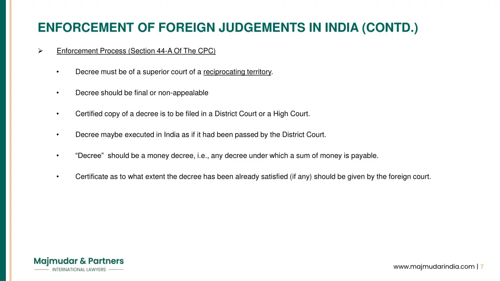 enforcement of foreign judgements in india contd