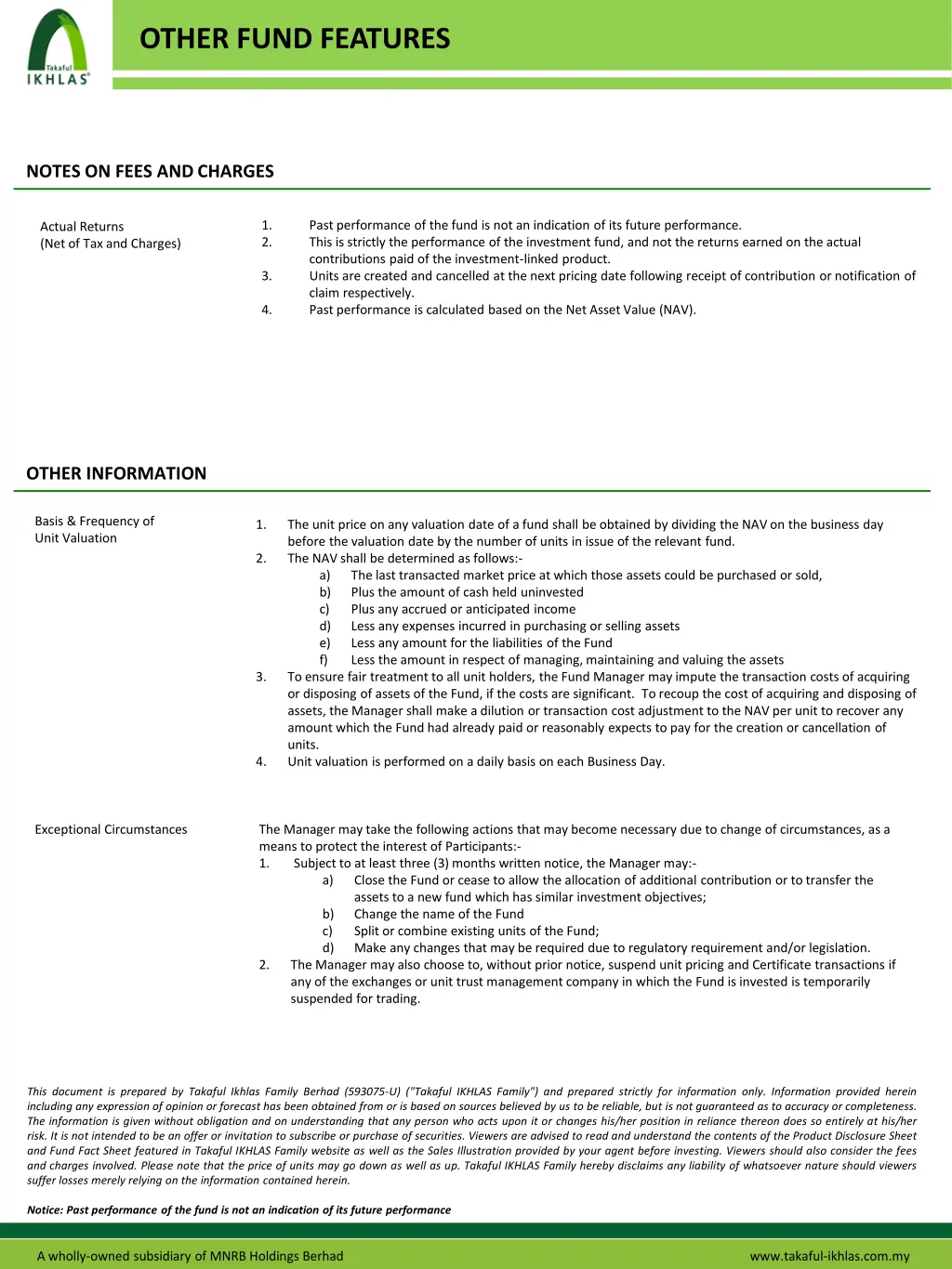 other fund features