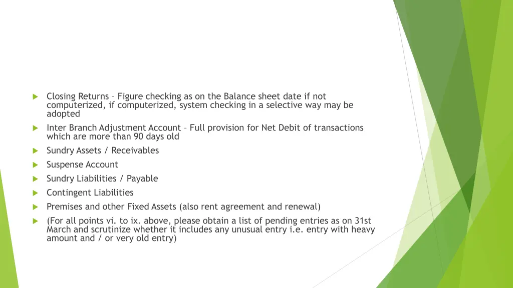 closing returns figure checking as on the balance