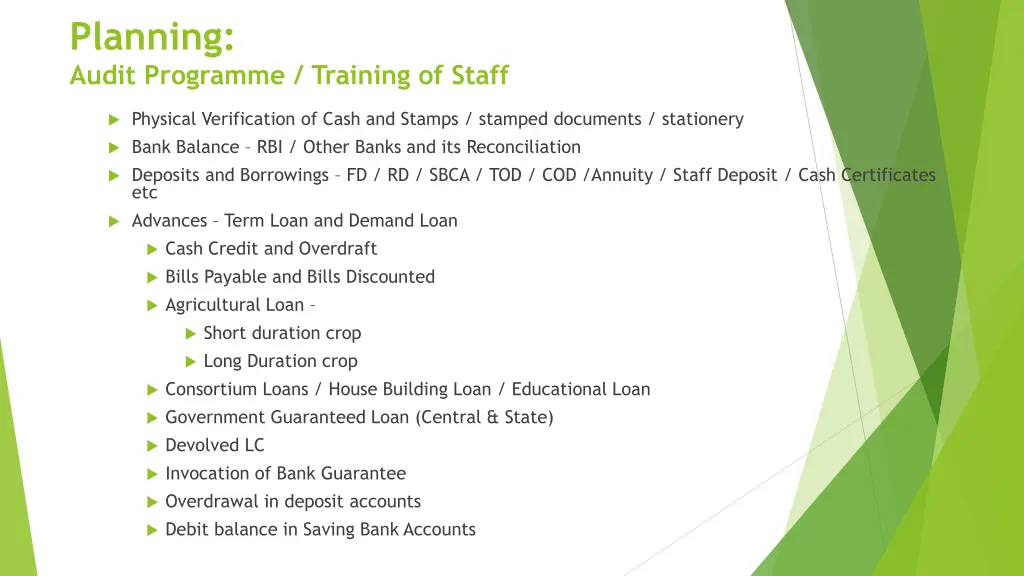 planning audit programme training of staff