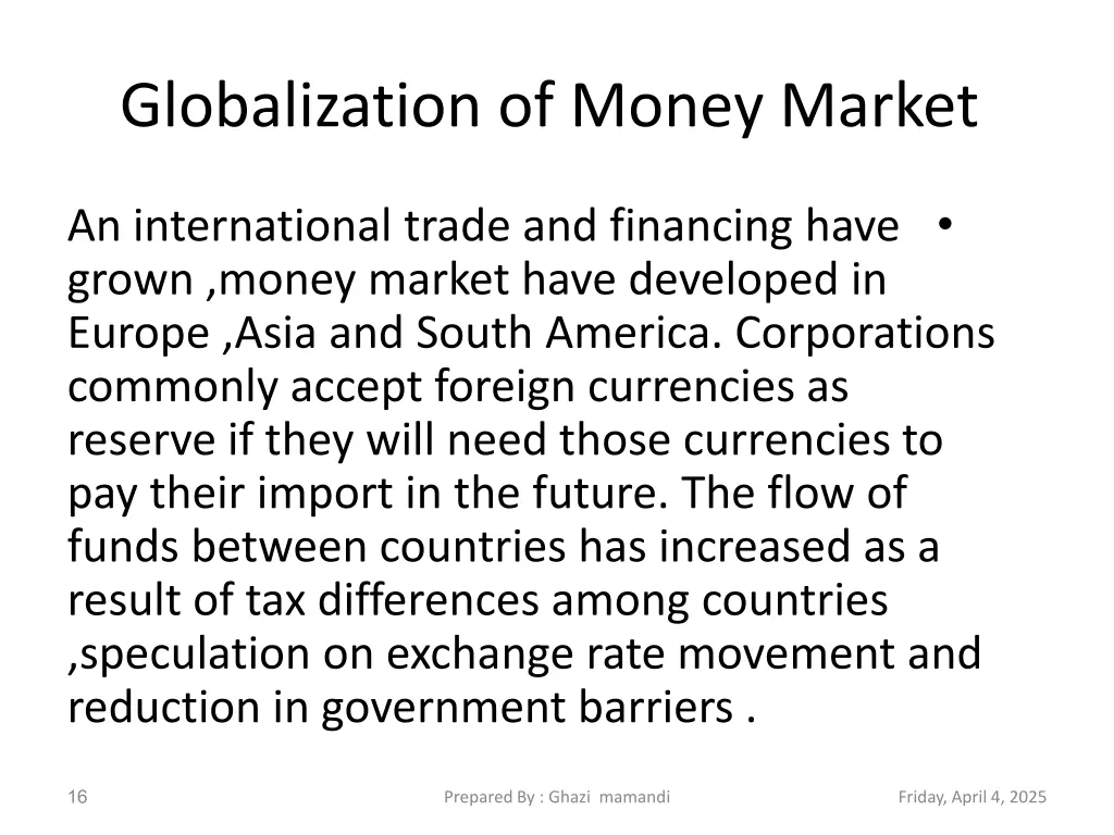 globalization of money market