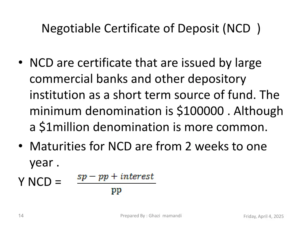 negotiable certificate of deposit ncd