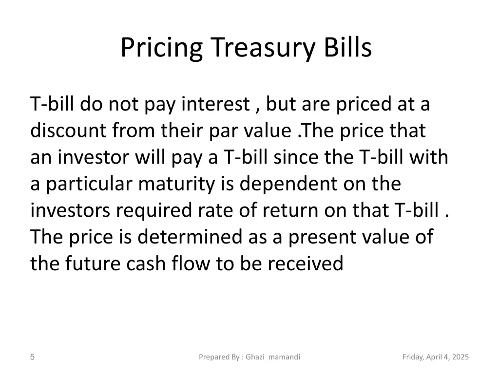 pricing treasury bills