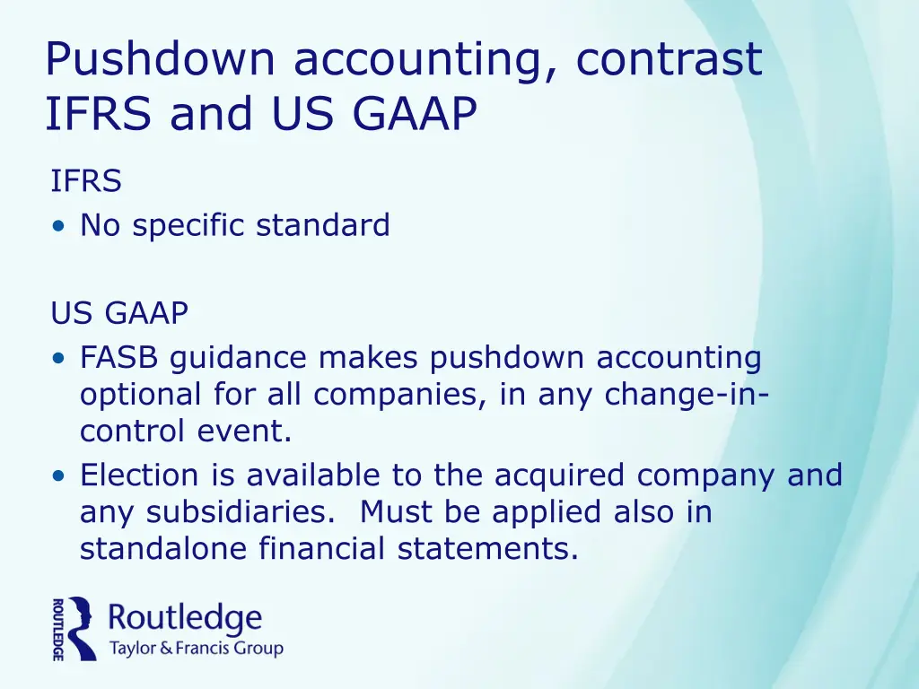 pushdown accounting contrast ifrs and us gaap