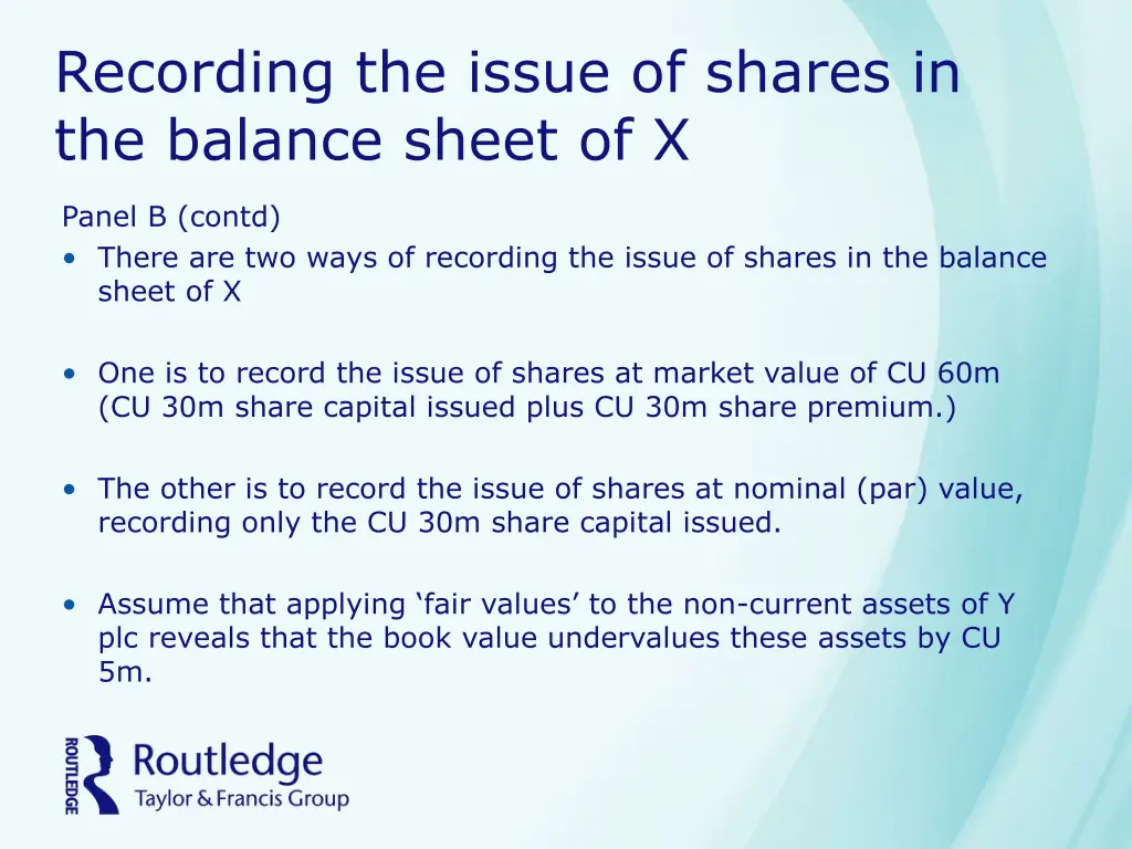 recording the issue of shares in the balance