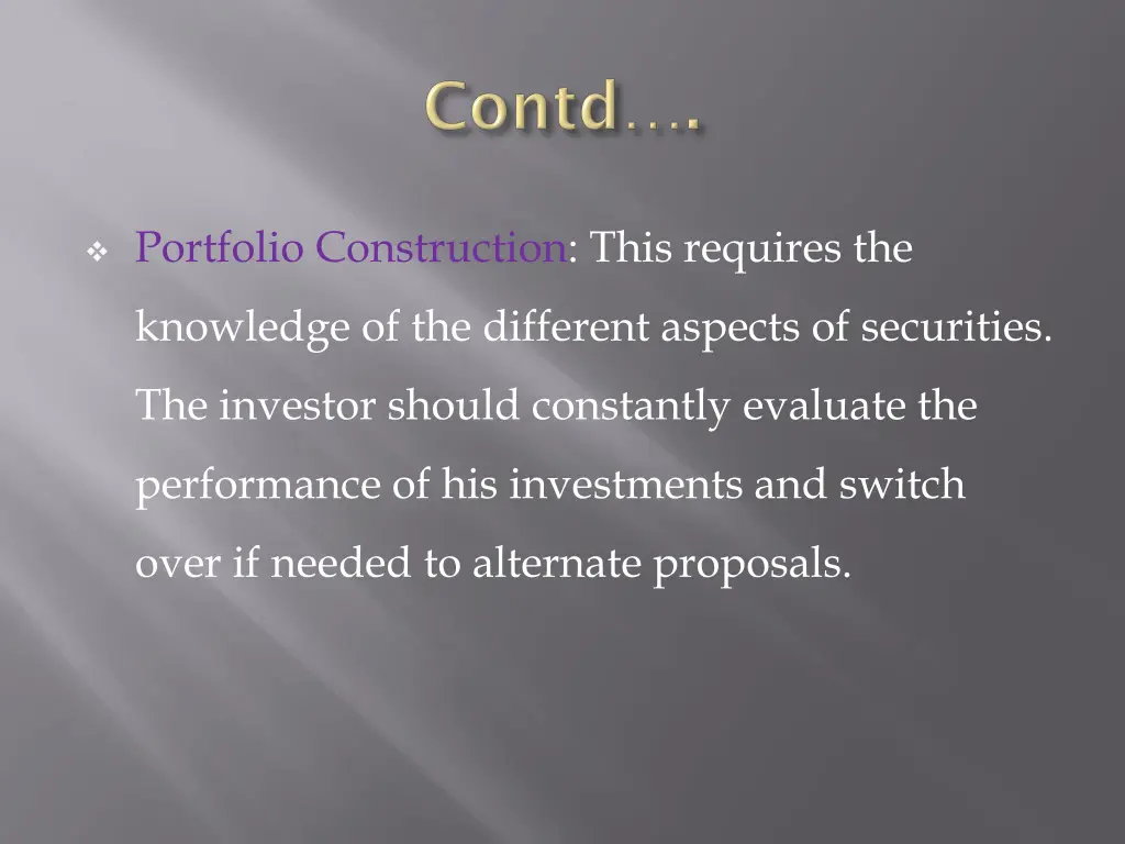 portfolio construction this requires the