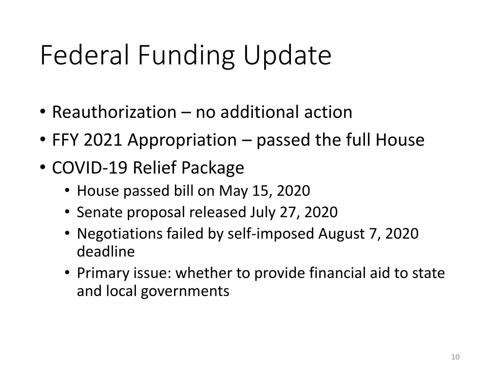 federal funding update