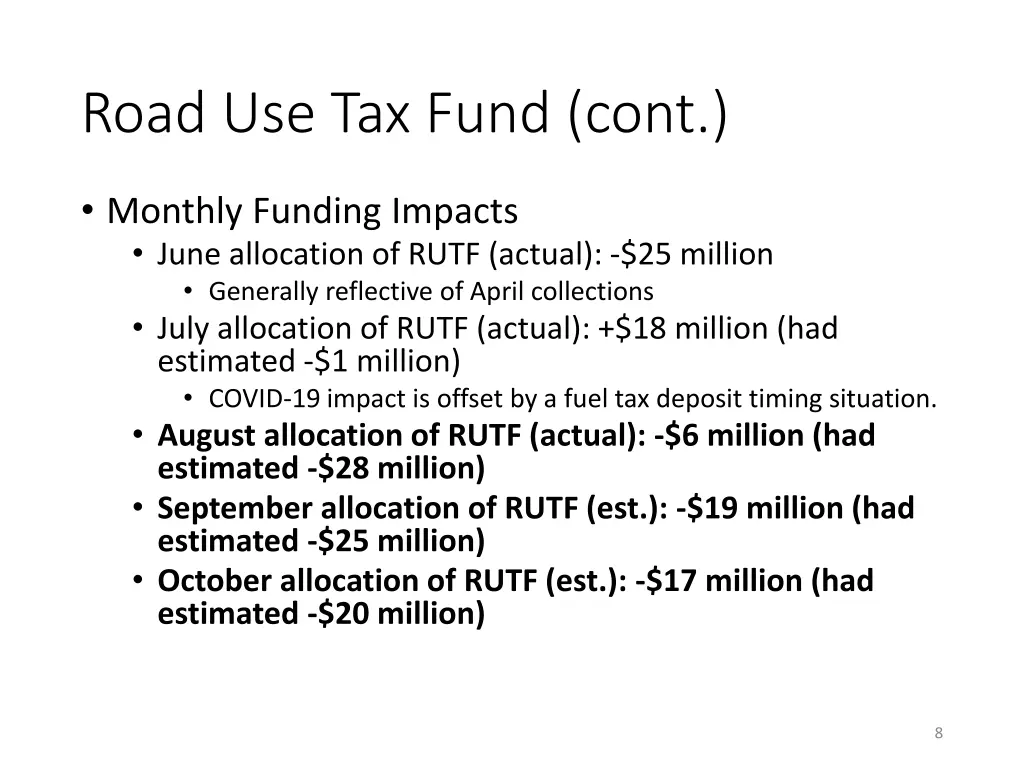 road use tax fund cont