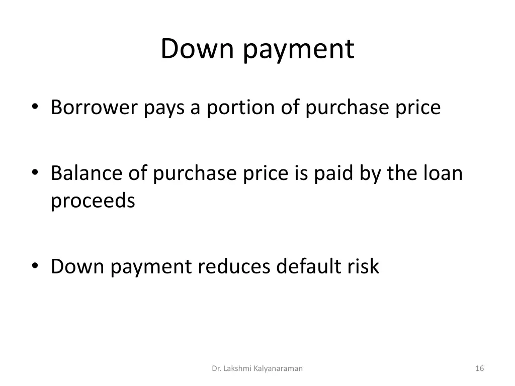 down payment