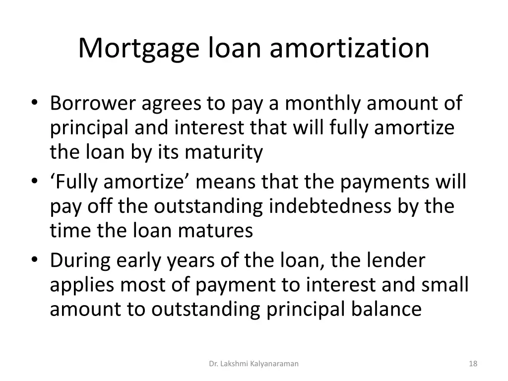 mortgage loan amortization