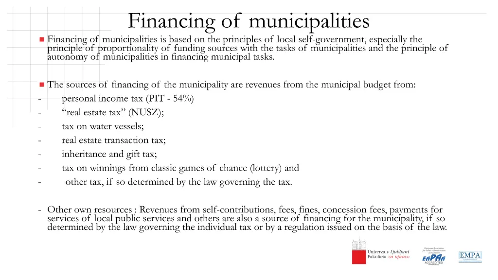 financing of municipalities financing