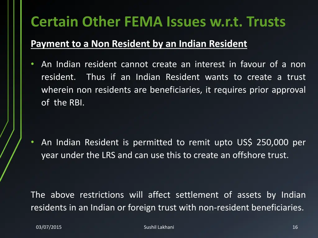 certain other fema issues w r t trusts