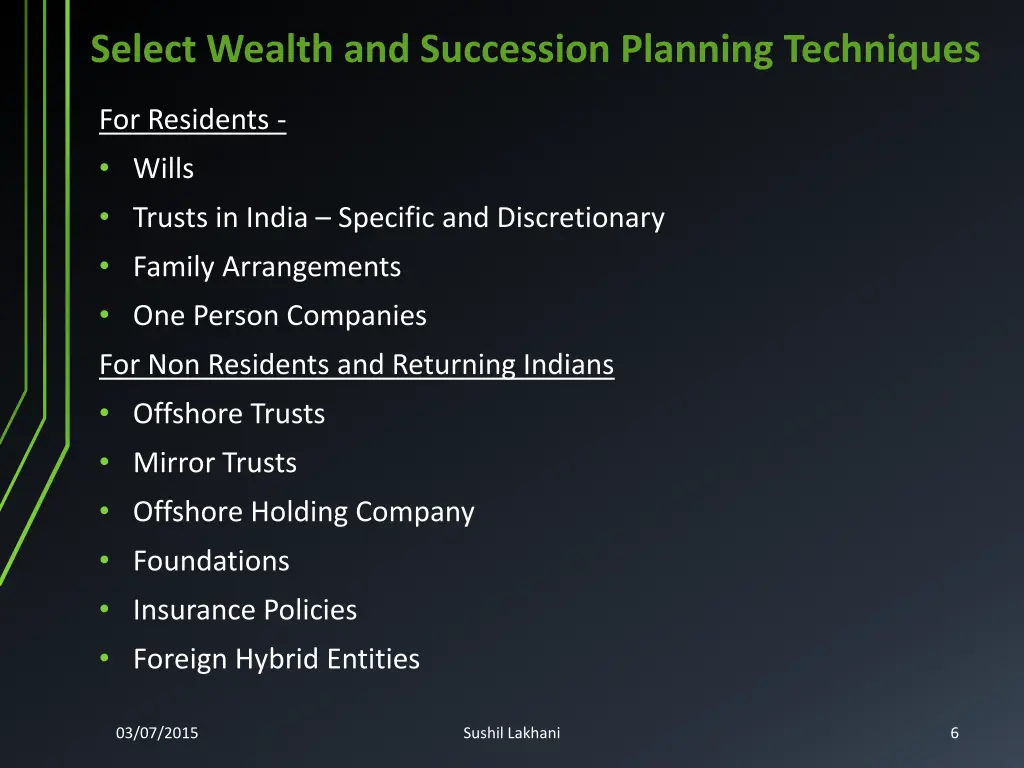 select wealth and succession planning techniques