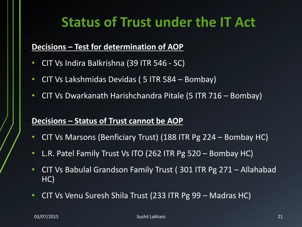 status of trust under the it act 1