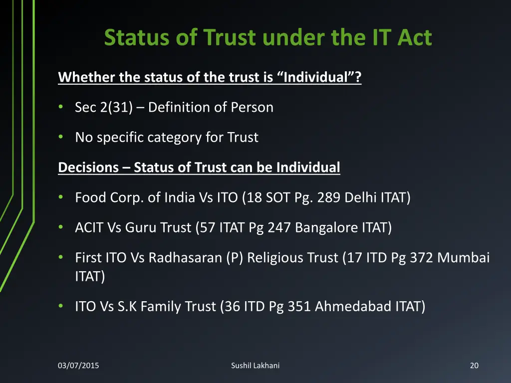 status of trust under the it act