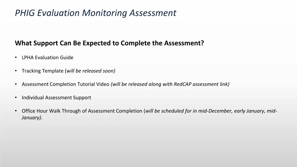 phig evaluation monitoring assessment 2