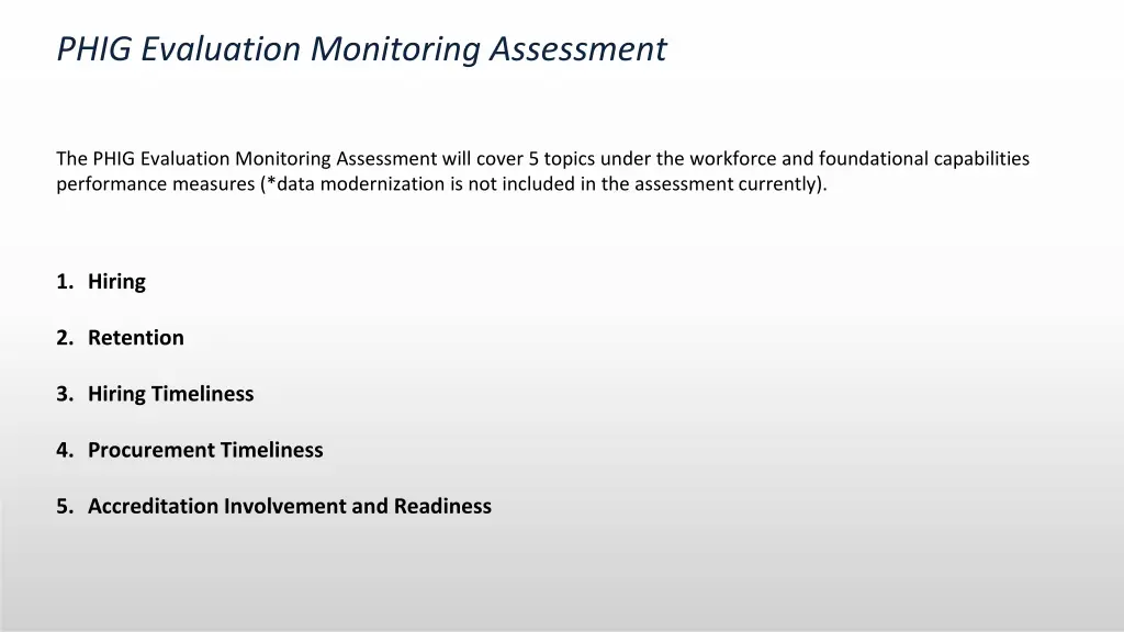phig evaluation monitoring assessment 3