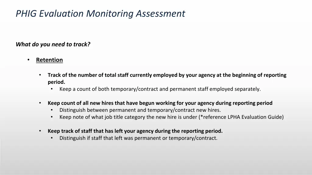 phig evaluation monitoring assessment 5