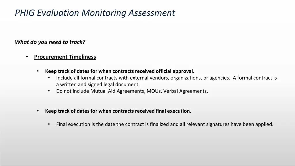 phig evaluation monitoring assessment 7