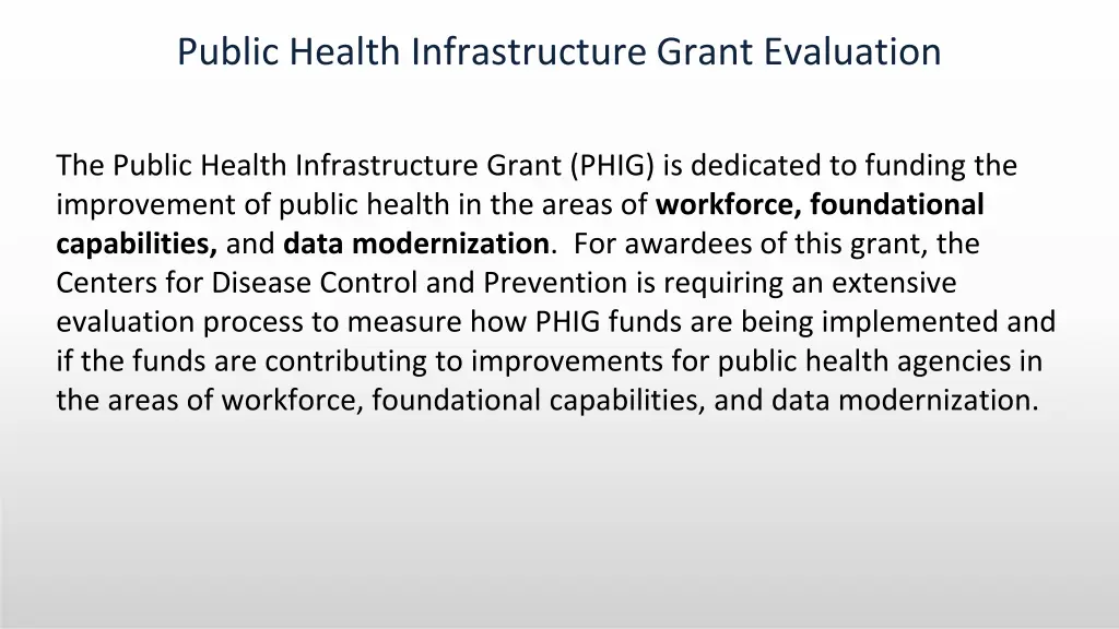 public health infrastructure grant evaluation